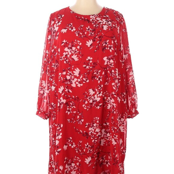Ava & Viv Red/White Floral Print Midi Dress, Size 4X - Picture 1 of 2
